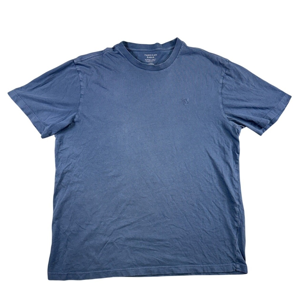 American Eagle Super Soft Blue Standard Fit Cotton T-Shirt Mens Large Logo